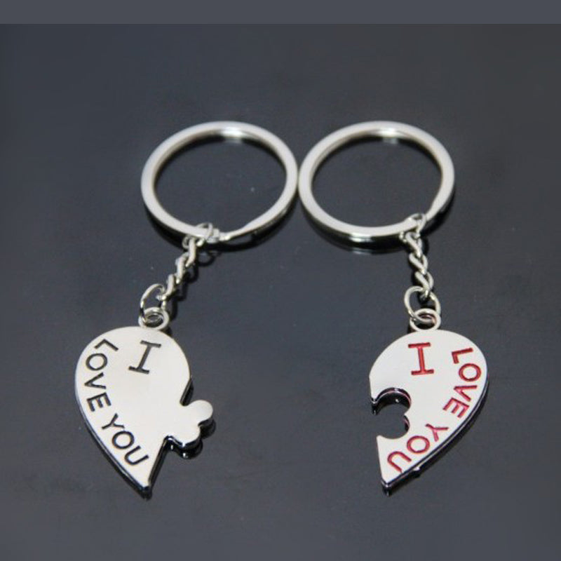 "I Love you" Broken Heart Couple Keychain