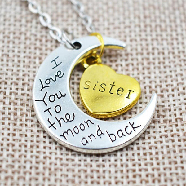 Lovely Double Pendant Heart and Moon Necklace