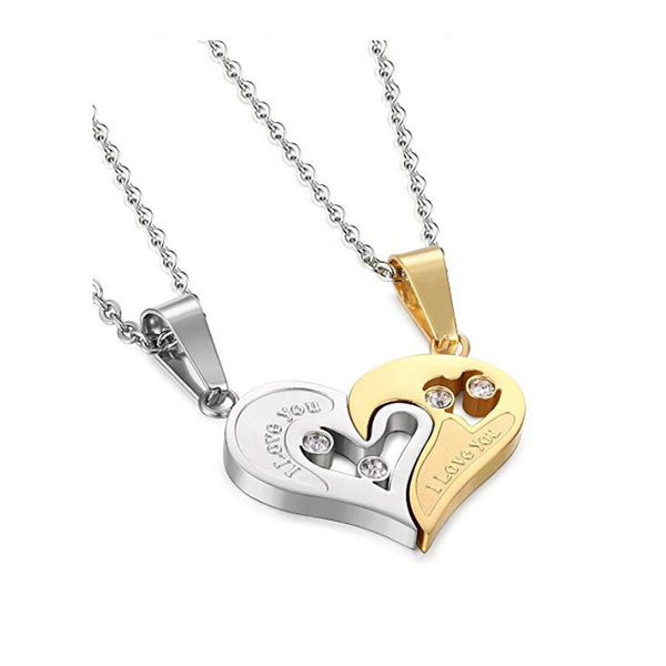 Rhinestones Love Heart Couple Necklaces