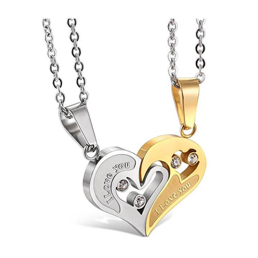Rhinestones Love Heart Couple Necklaces