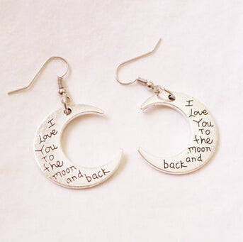 I Love You Engraved Moon Drop Earrings