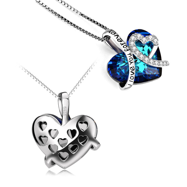 I Love You Forever Sapphire Crystal Pendant Necklace