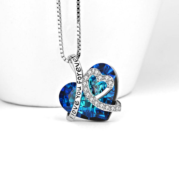 I Love You Forever Sapphire Crystal Pendant Necklace