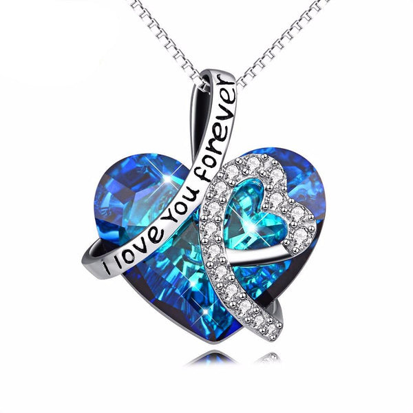 I Love You Forever Sapphire Crystal Pendant Necklace