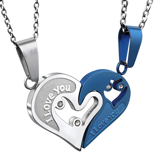 Rhinestones Love Heart Couple Necklaces