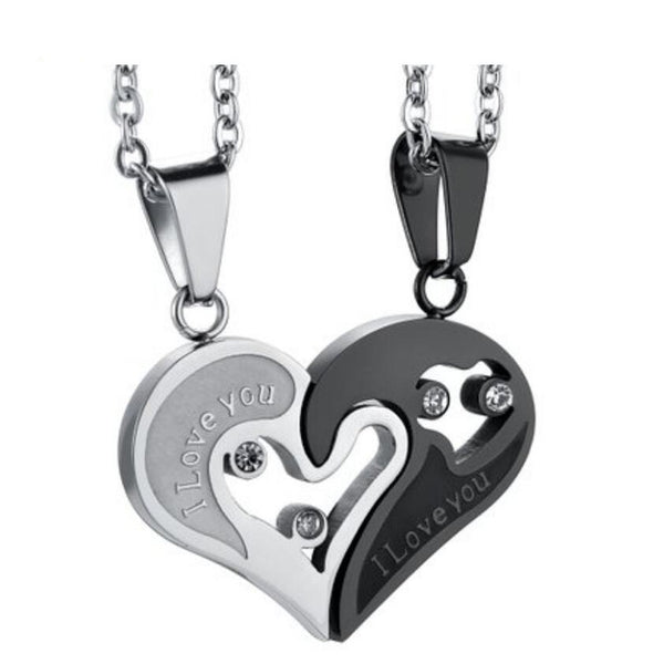 Rhinestones Love Heart Couple Necklaces